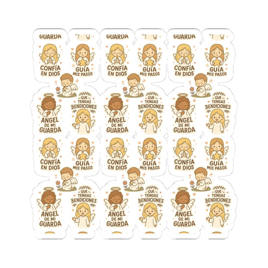 Spanish Guardian Angel Stickers – Printable Christian Blessings & Faith Quotes for Kids & Adults. Heartwarming angel stickers in Spanish to inspire trust, protection, and divine guidance every day.