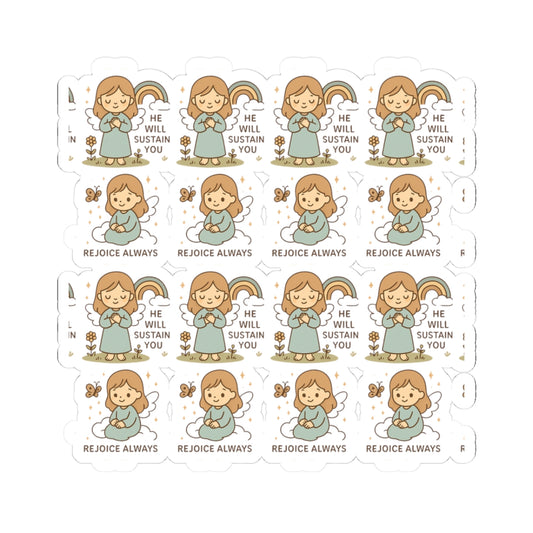 Christian Angel Stickers – Pastel Faith-Inspired Kawaii Sheet with Uplifting Bible Affirmations. Faith for your heart. Peace for your soul. Hope in every sticker.