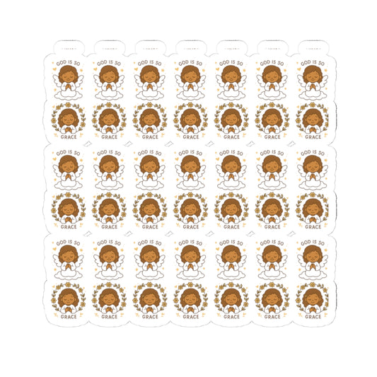 Grace-Filled Angel ✨ God Is So Graceful Stickers – Kawaii Style with Christian Quotes on Peace and Purpose. Gentle reminders of God’s grace, peace, and divine purpose—carried by angel wings.