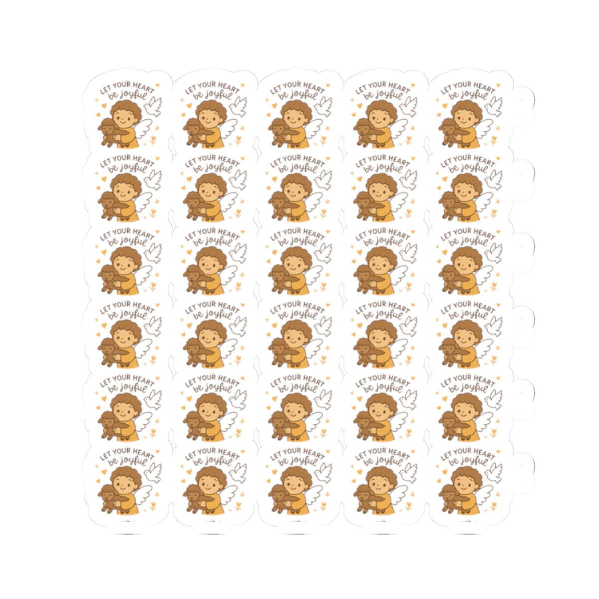 Let your hearth  be joyfulof the Lord Angel Stickers – Christian Kawaii Sheet with Diversity & Faith-Inspired Affirmations. Because joy is a spiritual strength — and every smile begins in the soul.