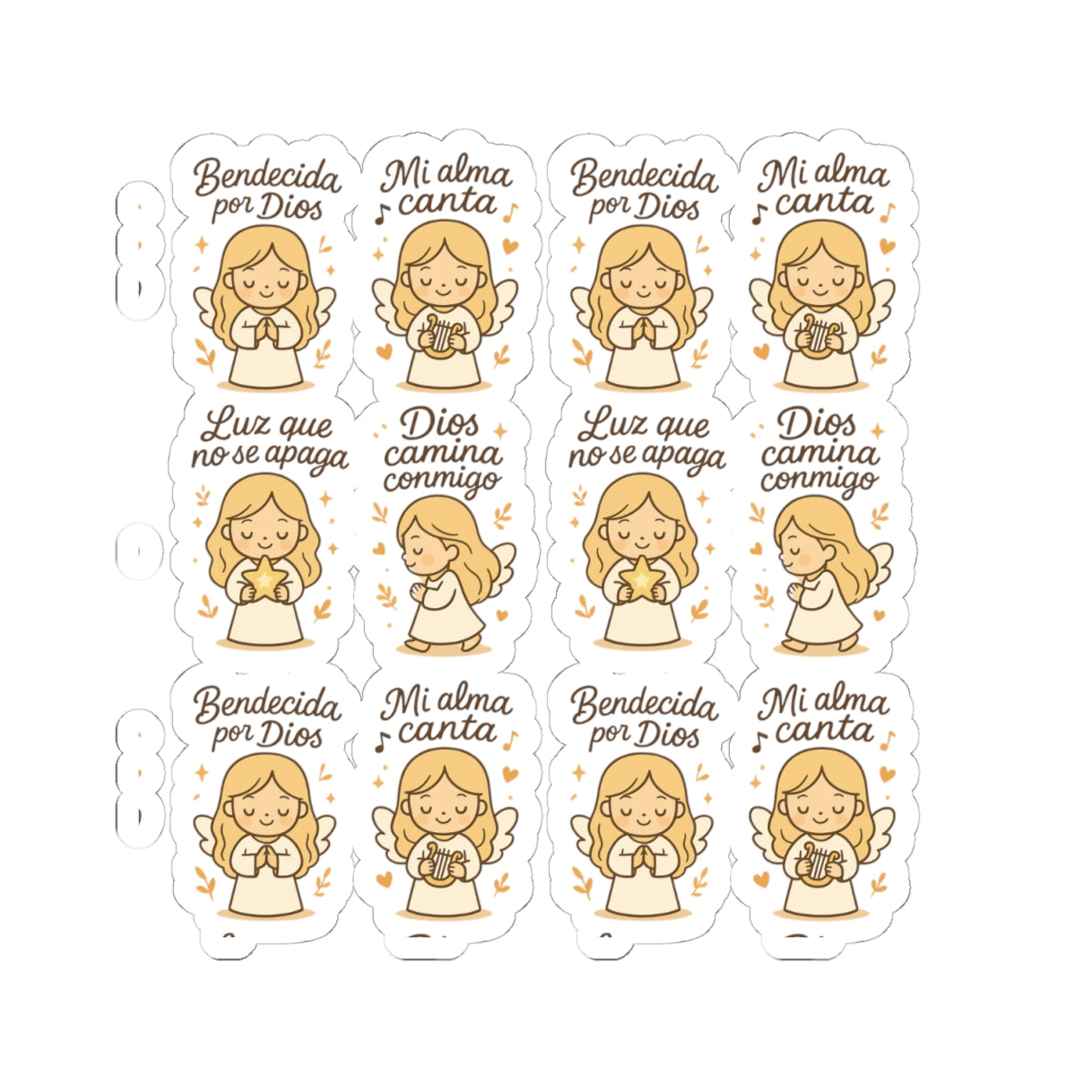 Christian Angel Stickers – “Bendecida por Dios” Sheet for Faith, Worship & Encouragement. A sticker sheet that feels like a hymn, a prayer, and a promise — in your language of faith.