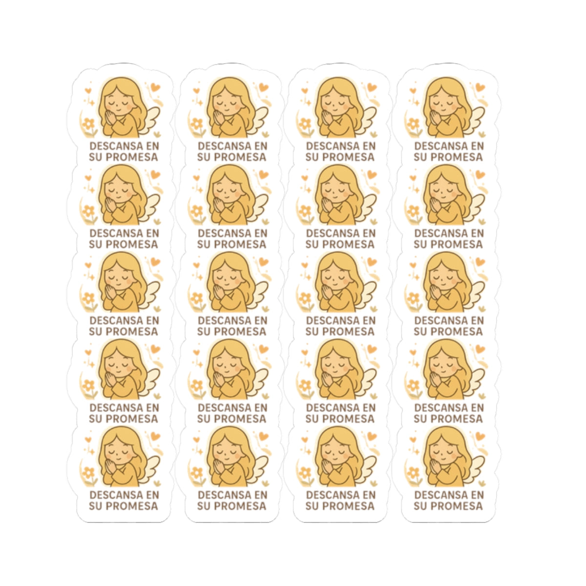 Divine Purpose Angel , Descansa en su promesa – Rest in His promise Stickers in Spanish – Inspirational Christian Printables for Encouragement & Faith. Encouraging messages of purpose, promise, and divine light to uplift your spirit daily.