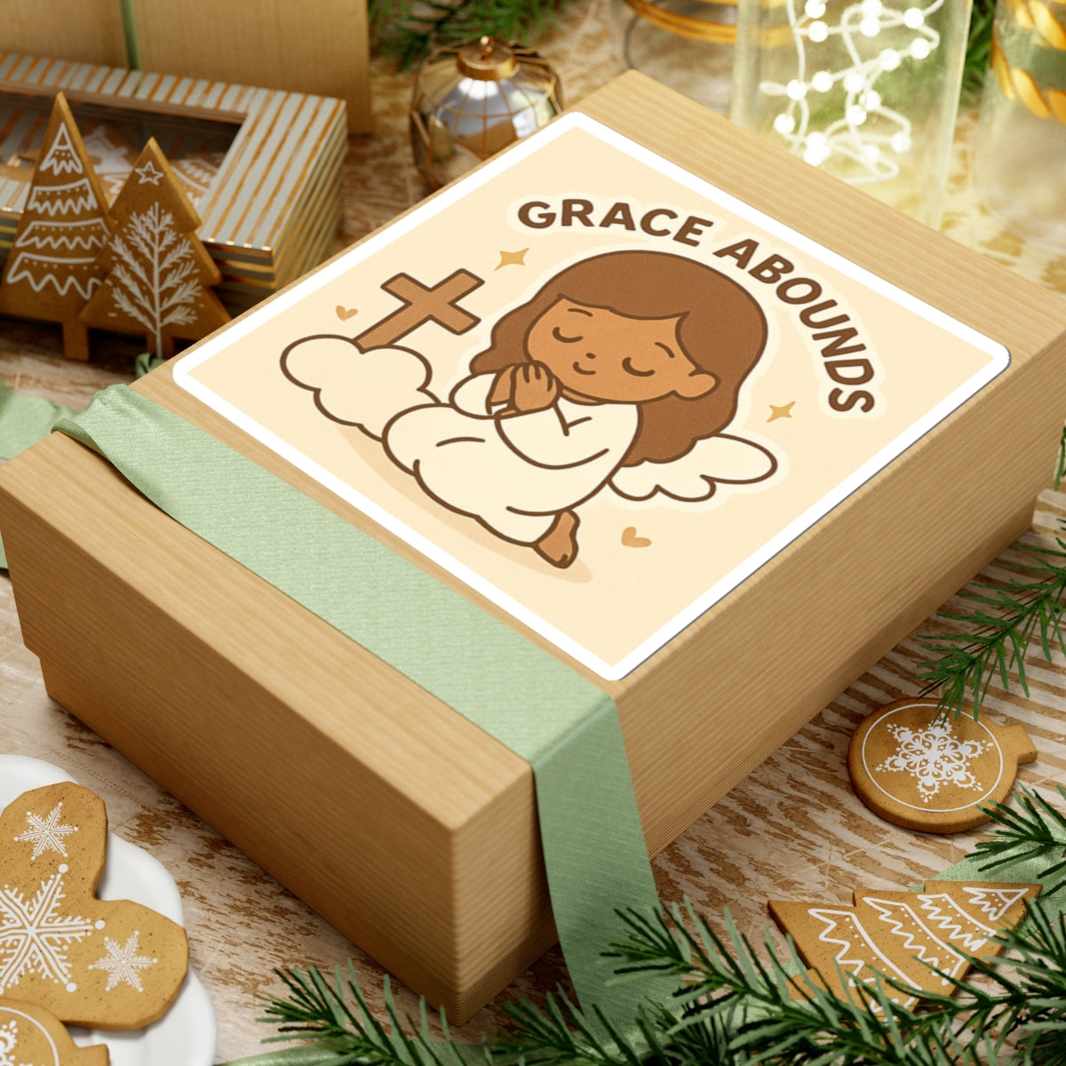 Grace Abounds Angel Sticker - God's Grace, Cute Angel Decor, Faith-Based Gift, Aesthetic Laptop Stickers, Inspirational Art, Bible Verse Decor