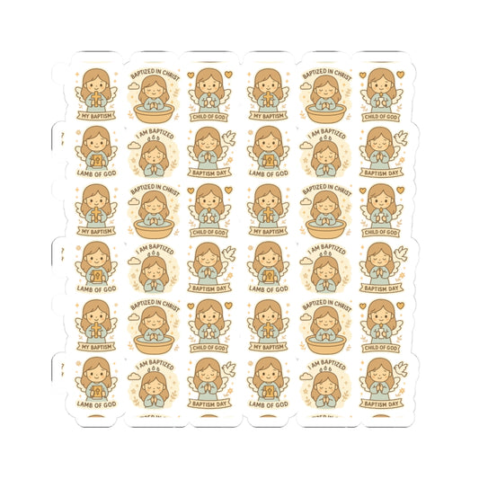 Baptism Angel Stickers – Christian Kawaii Stickers for Christening, Baby Dedication & Faith Gifts. Celebrate the beauty of baptism with these sweet angel stickers filled with light, love, and faith.