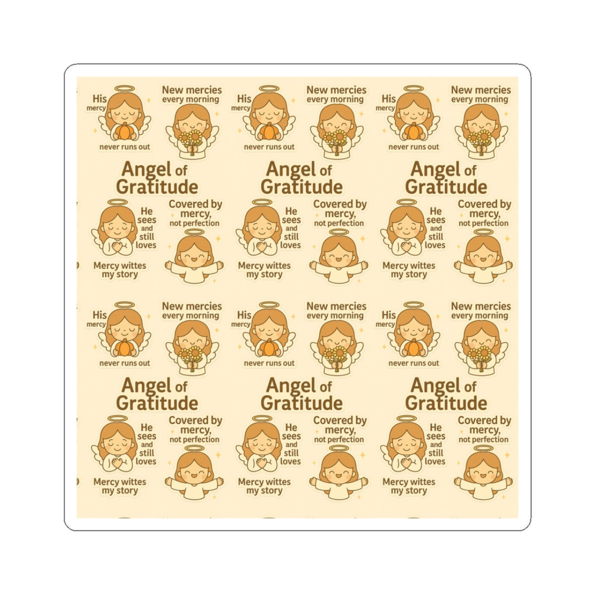 Angel of Gratitude - Christian Kawaii Sticker Set. Heartwarming stickers celebrating mercy, love, and grace every day.