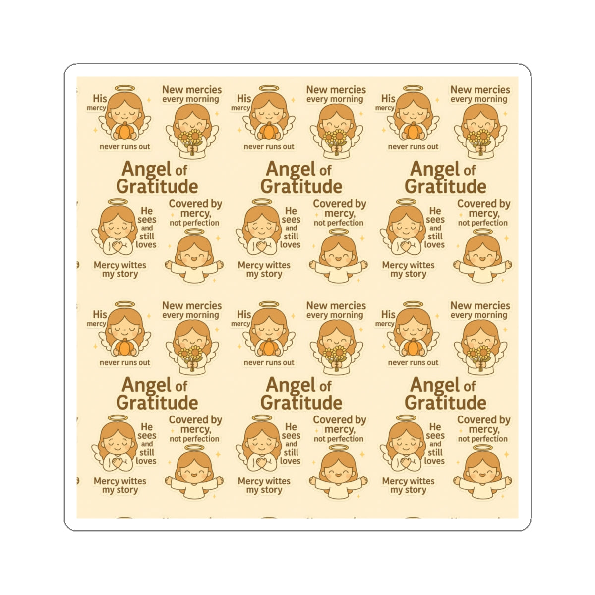 Angel of Gratitude - Christian Kawaii Sticker Set. Heartwarming stickers celebrating mercy, love, and grace every day.