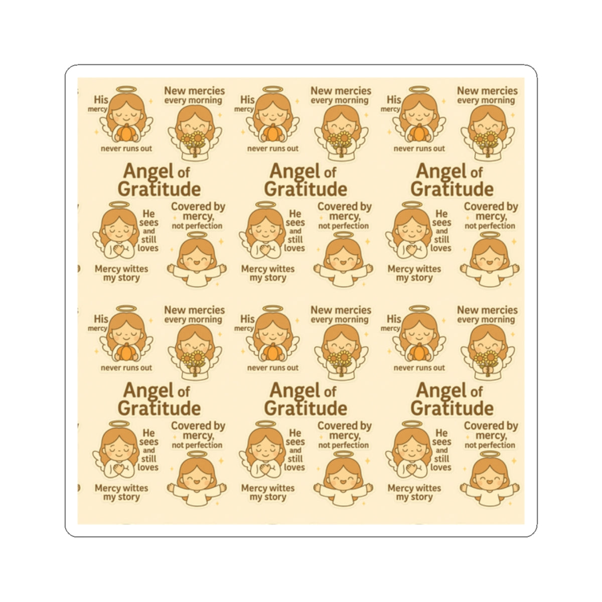 Angel of Gratitude - Christian Kawaii Sticker Set. Heartwarming stickers celebrating mercy, love, and grace every day.