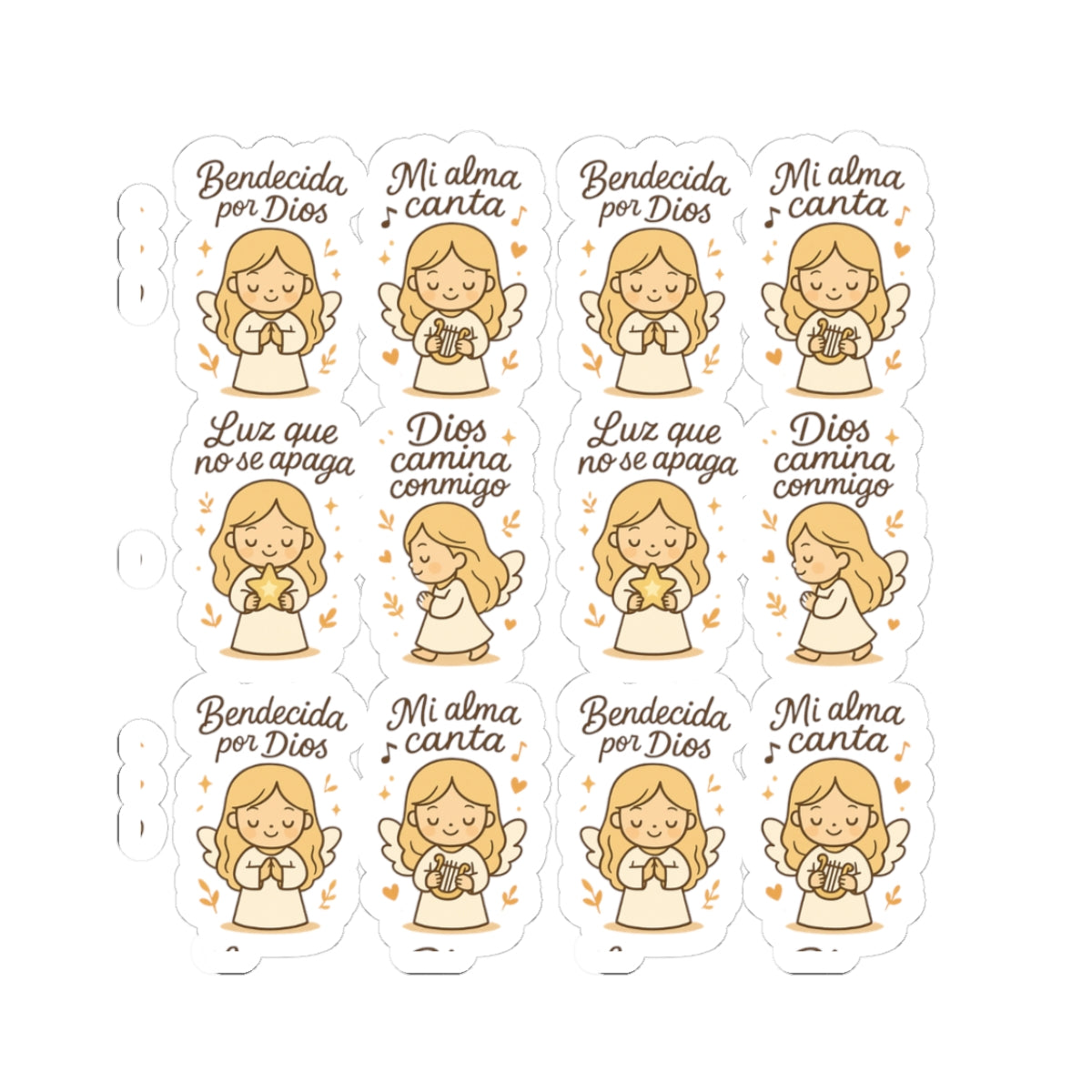 Christian Angel Stickers – “Bendecida por Dios” Sheet for Faith, Worship & Encouragement. A sticker sheet that feels like a hymn, a prayer, and a promise — in your language of faith.