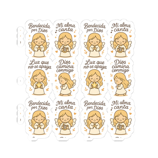 Christian Angel Stickers – “Bendecida por Dios” Sheet for Faith, Worship & Encouragement. A sticker sheet that feels like a hymn, a prayer, and a promise — in your language of faith.