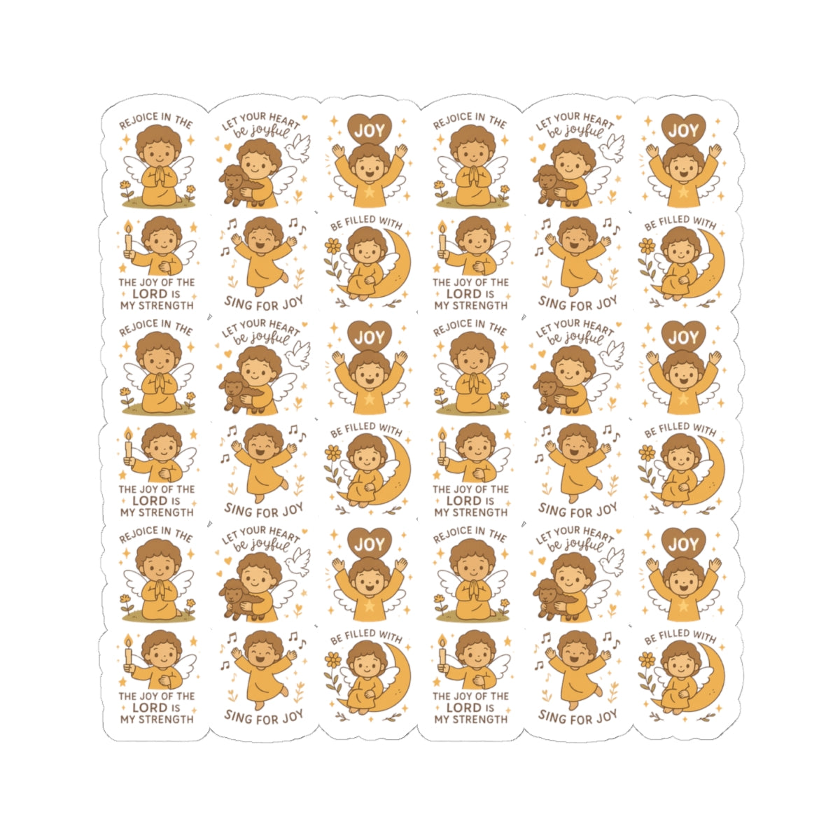 Joy of the Lord Angel Stickers – Christian Kawaii Sheet with Diversity & Faith-Inspired Affirmations. Because joy is a spiritual strength — and every smile begins in the soul.
