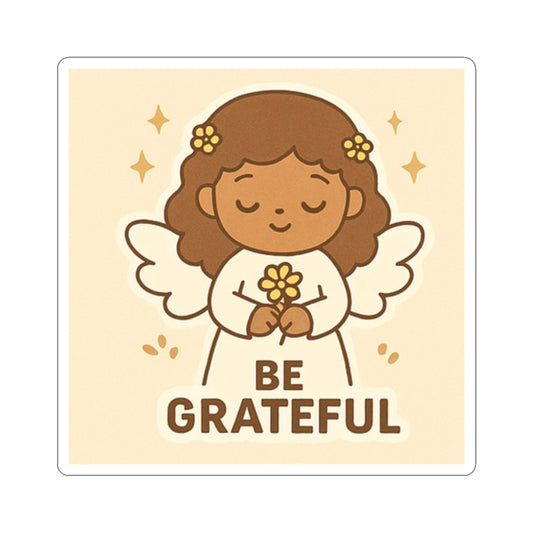 Be Grateful Angel Sticker - God's Grace, Cute Angel Decor, Faith-Based Gift, Aesthetic Laptop Stickers, Inspirational Art, Bible Verse Decor