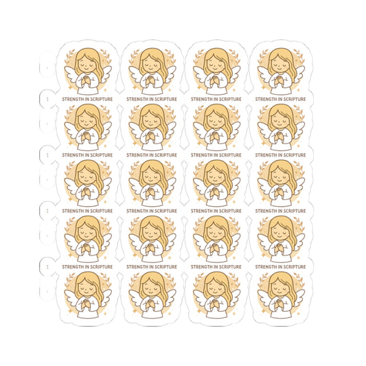 Bible Study Angel , Strength in Scripture Stickers – Christian Scripture Kawaii Stickers for Journals & Faith Gifts. Bring light, strength, and joy to your quiet time with these tender Scripture angels.