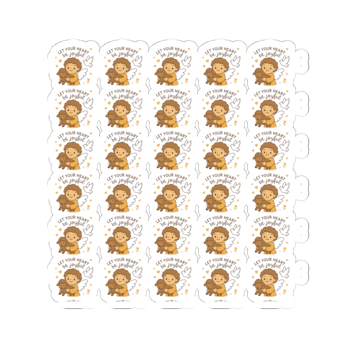 Let your hearth  be joyfulof the Lord Angel Stickers – Christian Kawaii Sheet with Diversity & Faith-Inspired Affirmations. Because joy is a spiritual strength — and every smile begins in the soul.