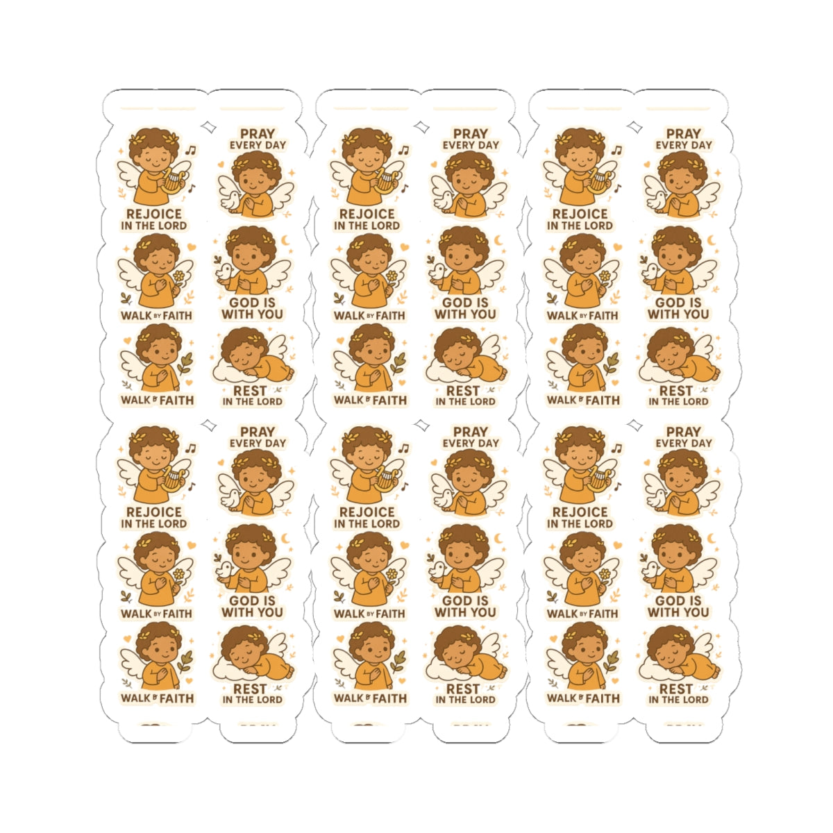 Faithful Angel Stickers – Christian Printable Pack for Prayer, Encouragement & Daily Devotion. Gentle reminders to walk by faith, rejoice daily, and rest in the Lord — with adorable angel art that speaks to the soul.