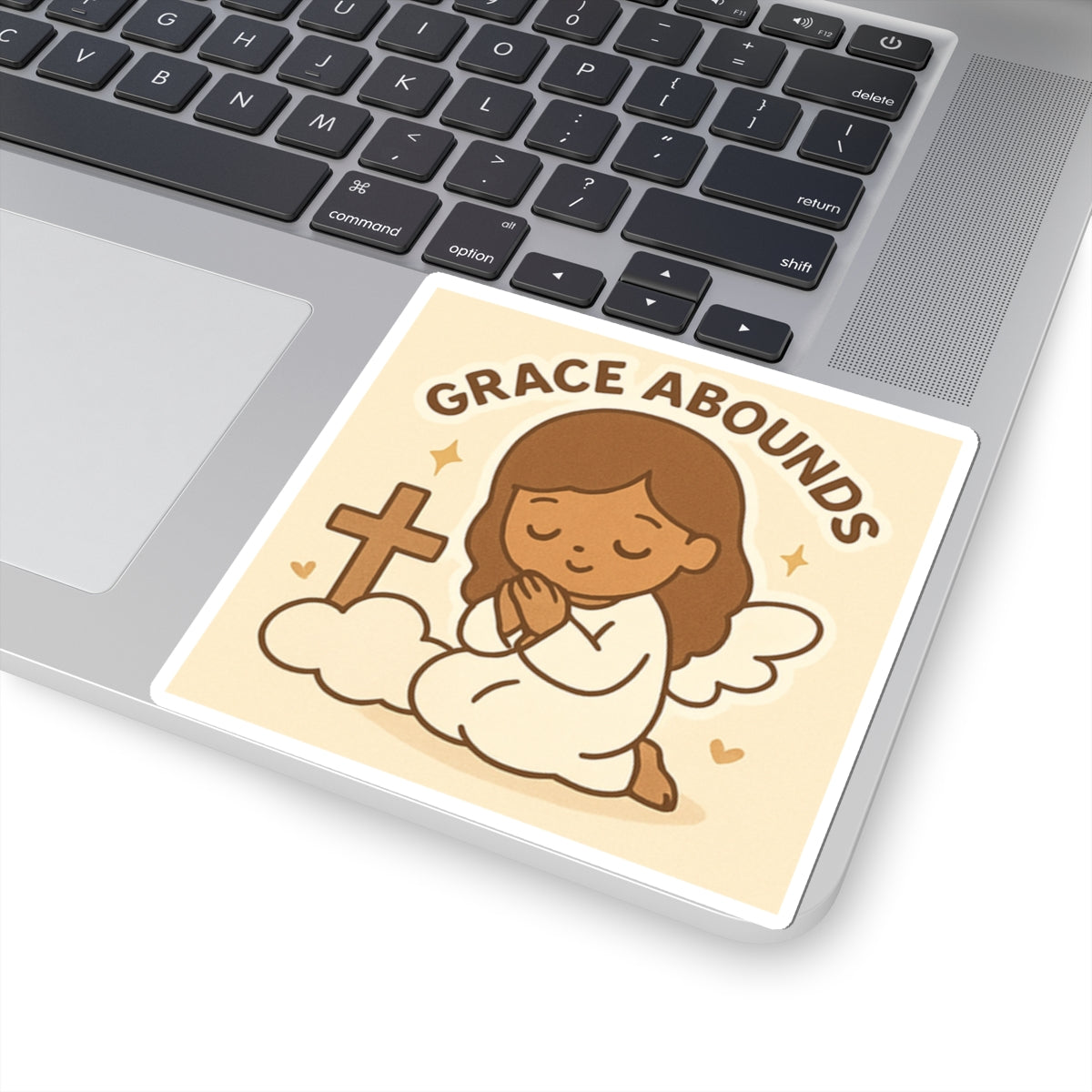 Grace Abounds Angel Sticker - God's Grace, Cute Angel Decor, Faith-Based Gift, Aesthetic Laptop Stickers, Inspirational Art, Bible Verse Decor