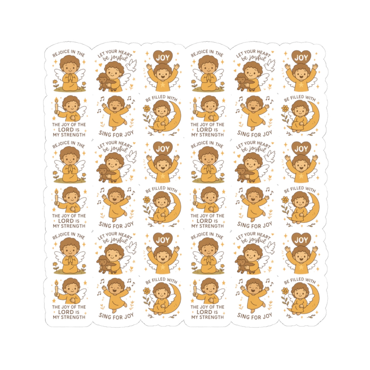 Joy of the Lord Angel Stickers – Christian Kawaii Sheet with Diversity & Faith-Inspired Affirmations. Because joy is a spiritual strength — and every smile begins in the soul.