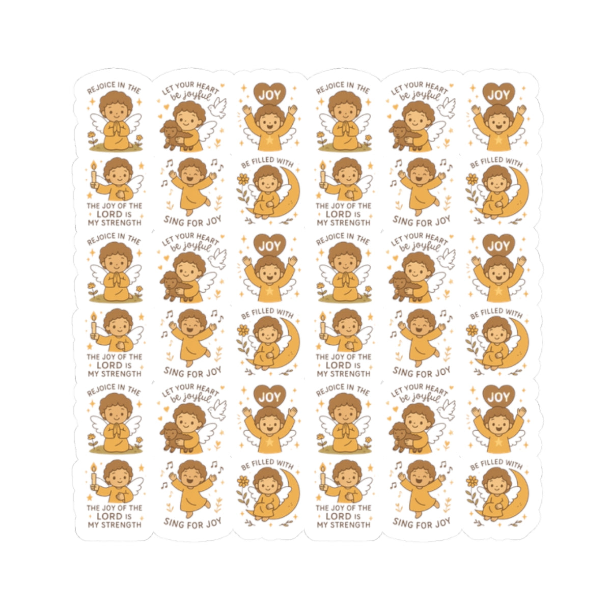 Joy of the Lord Angel Stickers – Christian Kawaii Sheet with Diversity & Faith-Inspired Affirmations. Because joy is a spiritual strength — and every smile begins in the soul.
