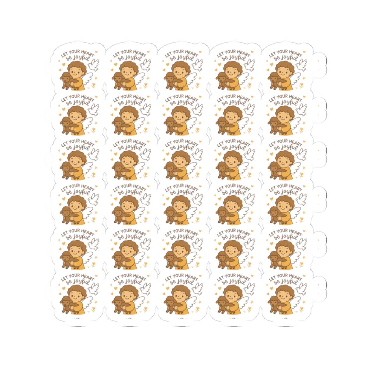 Let your hearth  be joyfulof the Lord Angel Stickers – Christian Kawaii Sheet with Diversity & Faith-Inspired Affirmations. Because joy is a spiritual strength — and every smile begins in the soul.