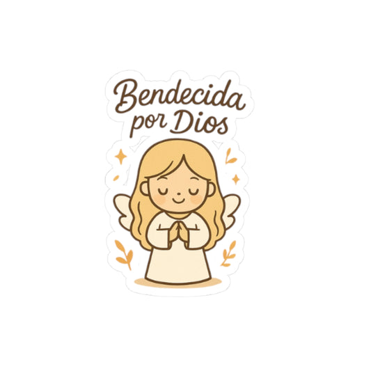 Bendecida por DIOS Spanish Christian Angel Stickers – “Bendecida por Dios” Sheet for Faith, Worship & Encouragement. A sticker sheet that feels like a hymn, a prayer, and a promise — in your language of faith.