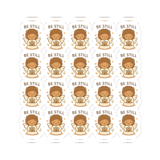 Be still Peace & Love Angel Stickers – Christian Kawaii Sheet with Philippians 4:7 for Journaling & Faith-Based Gifts. A gentle hug from heaven — in every sticker. Let His peace guide your heart.