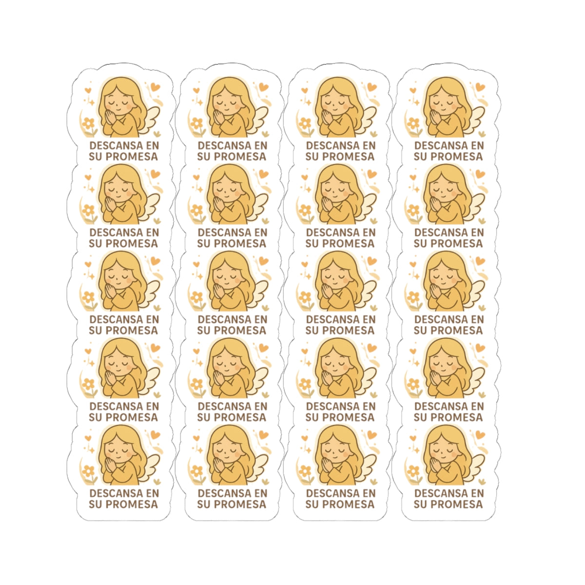 Divine Purpose Angel , Descansa en su promesa – Rest in His promise Stickers in Spanish – Inspirational Christian Printables for Encouragement & Faith. Encouraging messages of purpose, promise, and divine light to uplift your spirit daily.