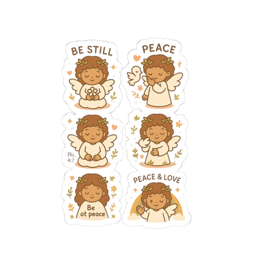 Peace & Love Angel Stickers – Christian Kawaii Sheet with Philippians 4:7 for Journaling & Faith-Based Gifts. A gentle hug from heaven — in every sticker. Let His peace guide your heart.