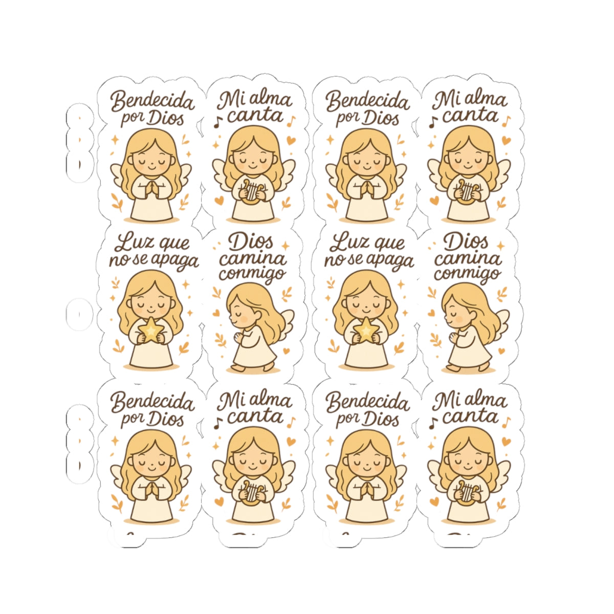 Christian Angel Stickers – “Bendecida por Dios” Sheet for Faith, Worship & Encouragement. A sticker sheet that feels like a hymn, a prayer, and a promise — in your language of faith.