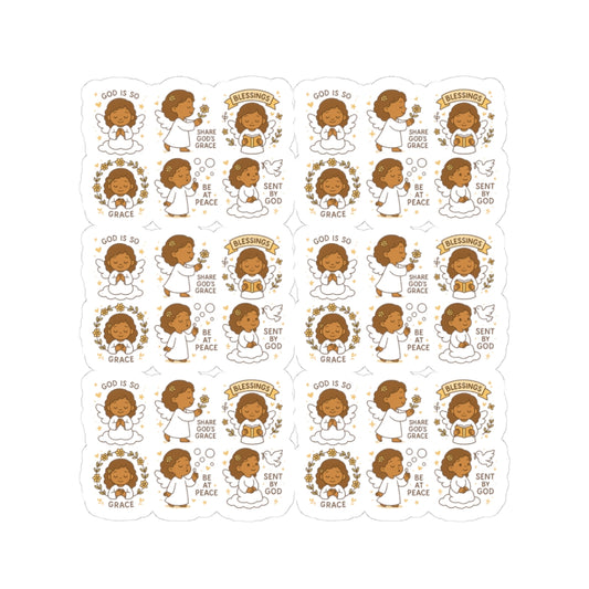 Grace-Filled Angel Stickers – Kawaii Style with Christian Quotes on Peace and Purpose. Gentle reminders of God’s grace, peace, and divine purpose—carried by angel wings.