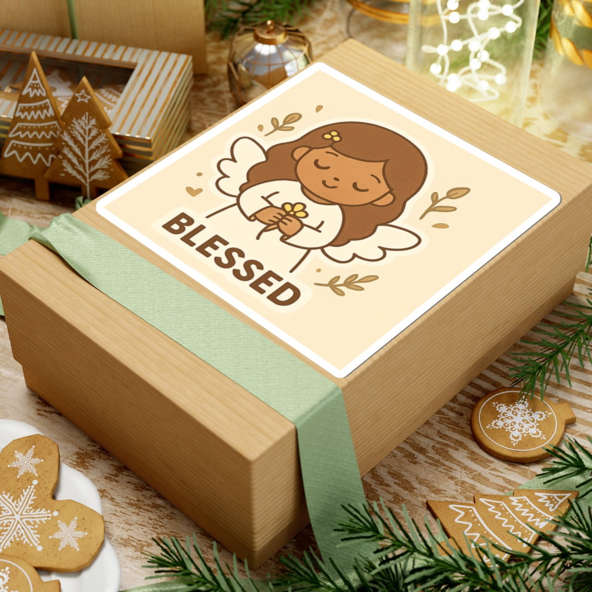 BLESSED Angel Sticker - God's Grace, Cute Angel Decor, Faith-Based Gift, Aesthetic Laptop Stickers, Inspirational Art, Bible Verse Decor