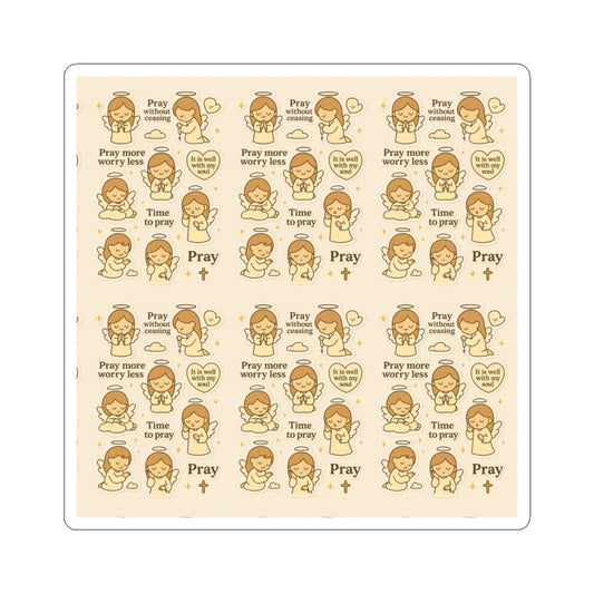 Angel of Prayer - Christian Kawaii Sticker Set. Peaceful stickers encouraging continuous prayer and faith.