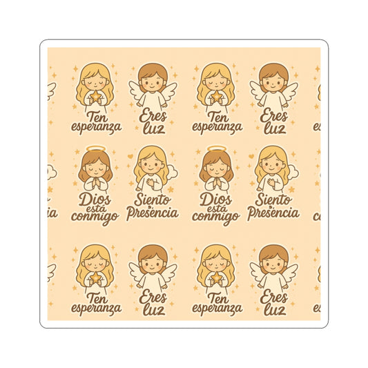 Faith love Spanish Christian Kawaii Stickers – Inspirational Angel Sheet for Faith, Gratitude & Healing. Faith speaks in Spanish too — let every sticker be a prayer full of love, peace, and healing.